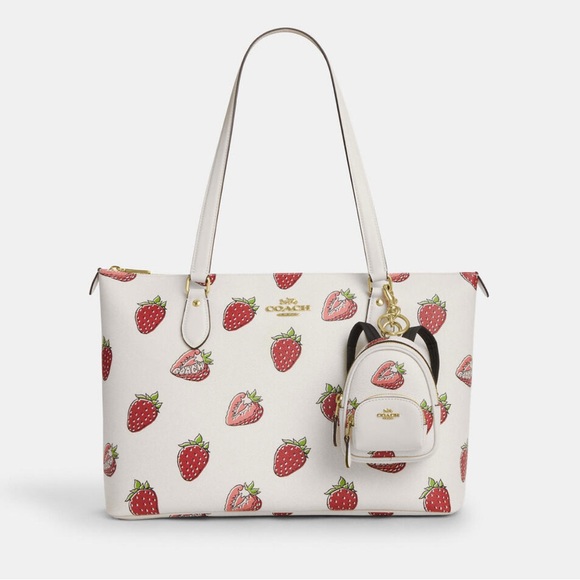 New Coach Mini Court Backpack Bag Charm with Strawberry Print CAO93 - Picture 4 of 5